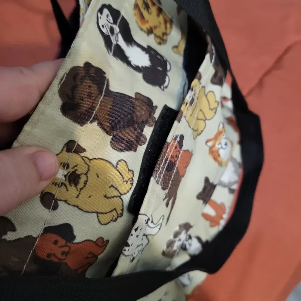 Adorable Dog Travel Bag 2 Outside Pouches And Waste Bag Holder Canvas